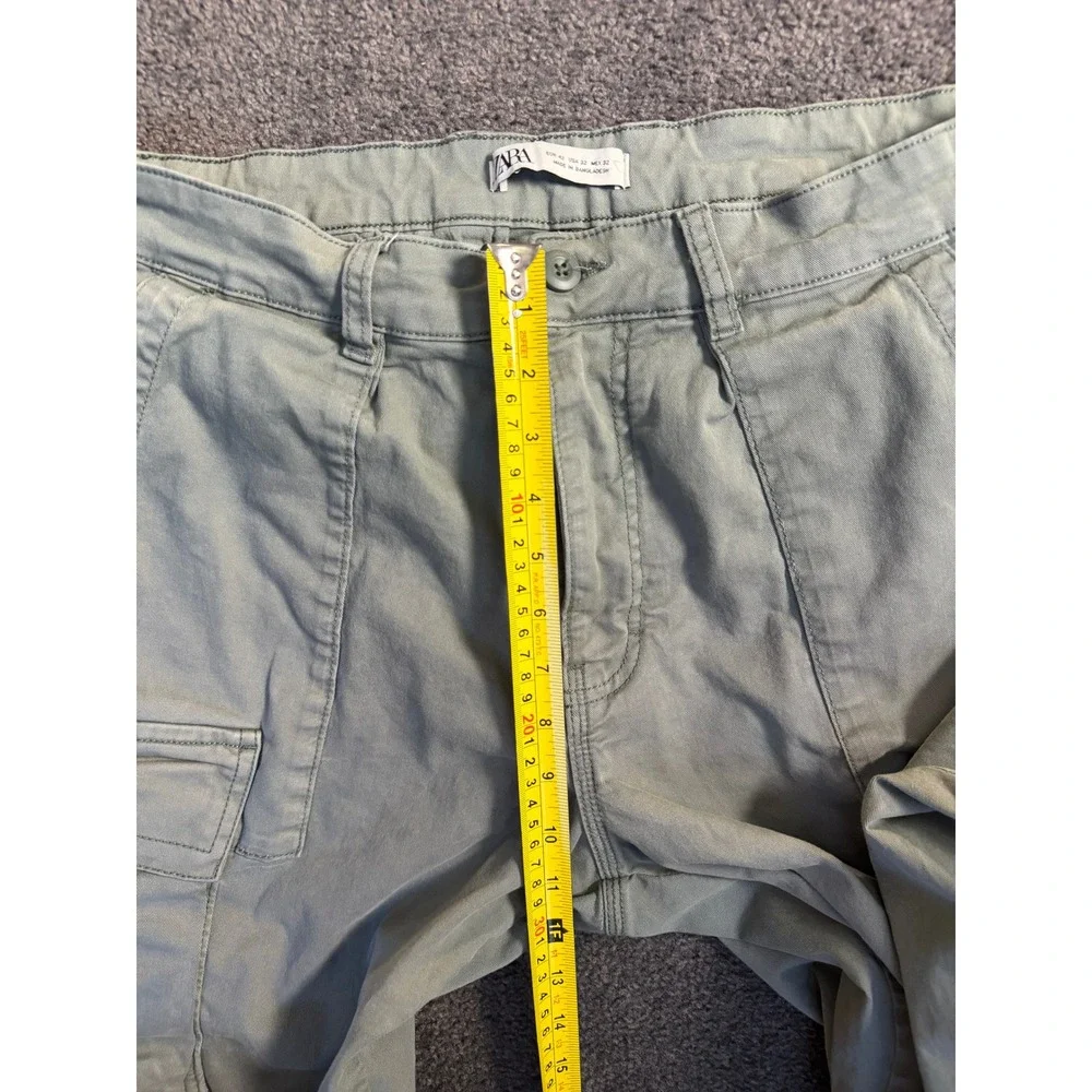 Zara Man Cargo Pants Sage Green Straight Leg Multi Pocket Utility Trousers 32